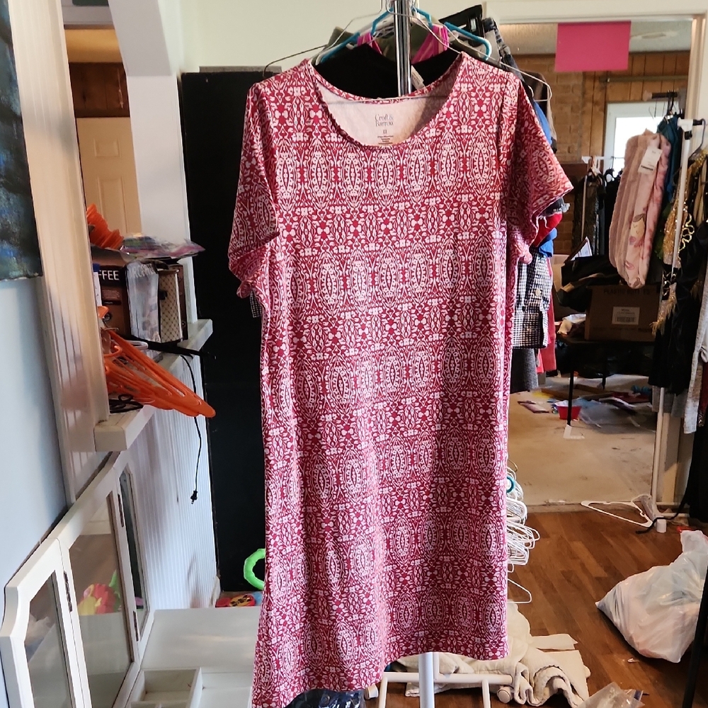 Red Patterned Short Sleeve Dress Croft & Barrow XXL